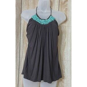 Vintage BCX Y2k Halter Cami Tank Top Womens L Brown Turquoise Festival Summer